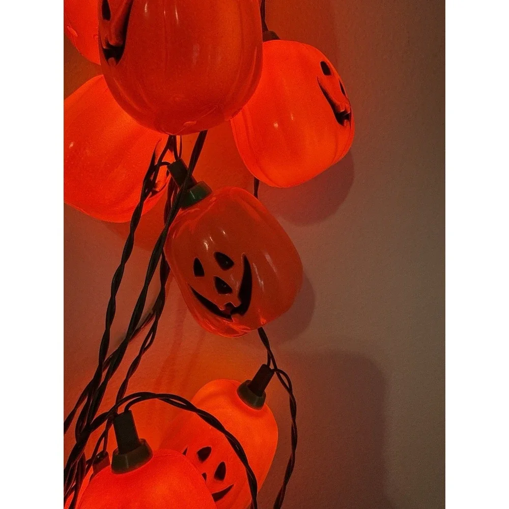 Vintage Hallmark 1989 Boo Blow Mold Pumpkin Halloween String Lights WORKING!
